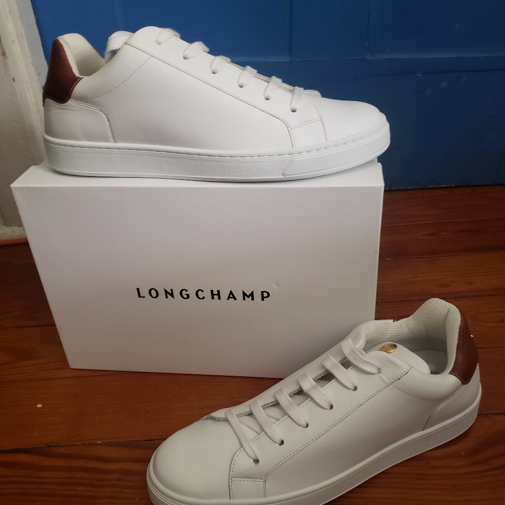 Longchamp Paris White Leather Women's Tennis Shoes Never Worn European Size 41